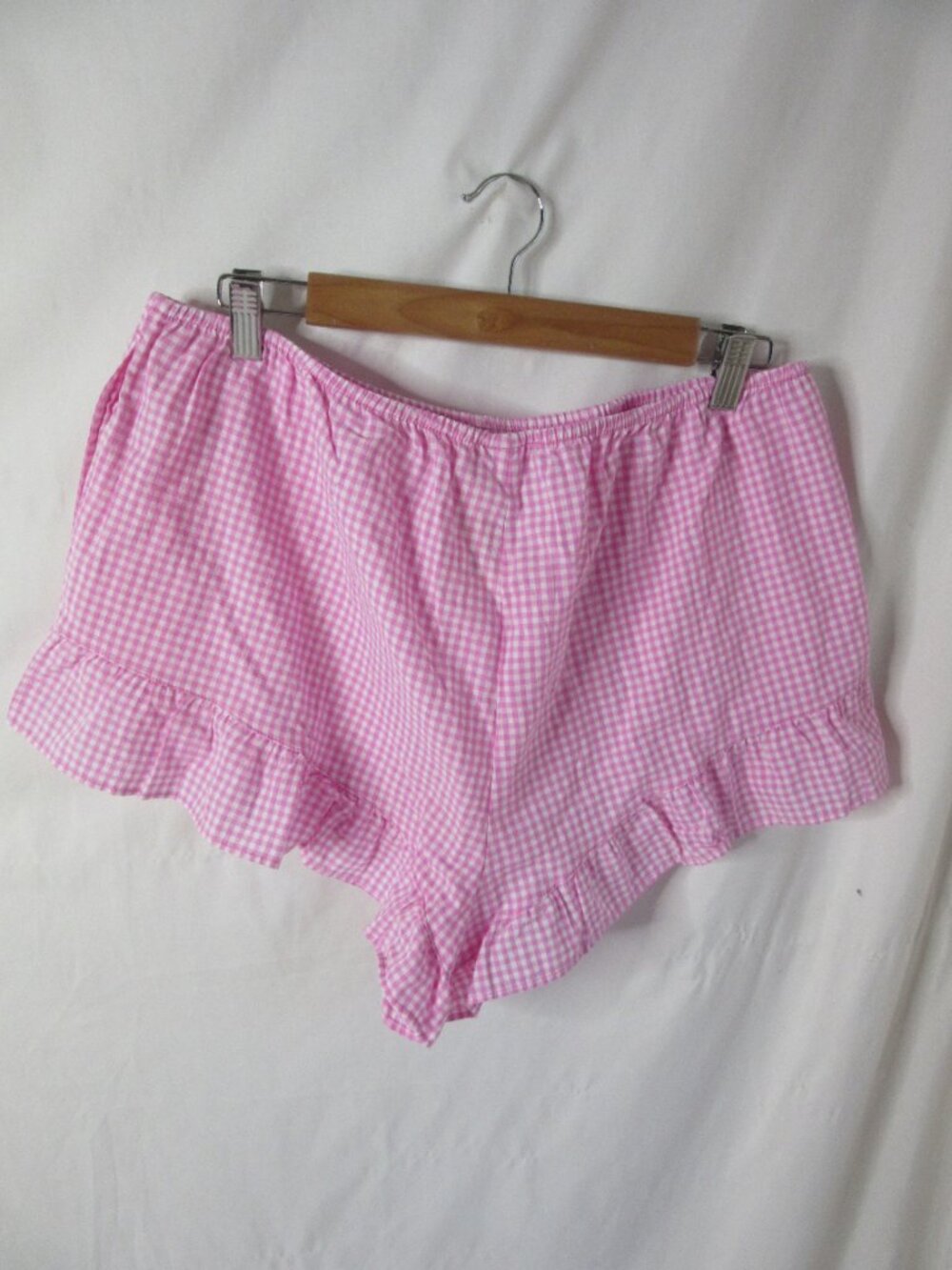 Auden Pajamas Pink Gingham Ruffle Shorts Button Notch Collar Top Size Large NWT - Picture 10 of 13